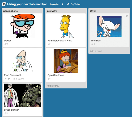 An example board for hiring a faculty member